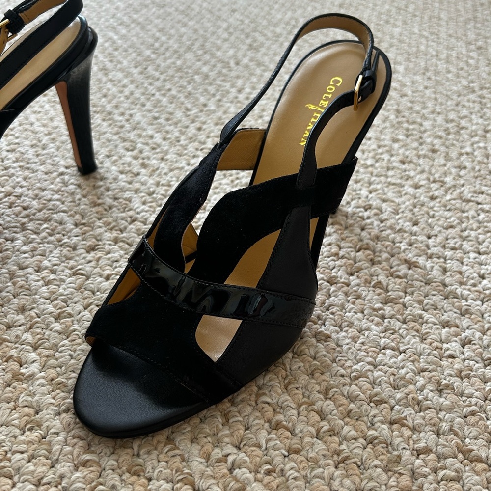 Cole Haan Women Shoes McCarren Sandal Black Suede and Patent Leather
